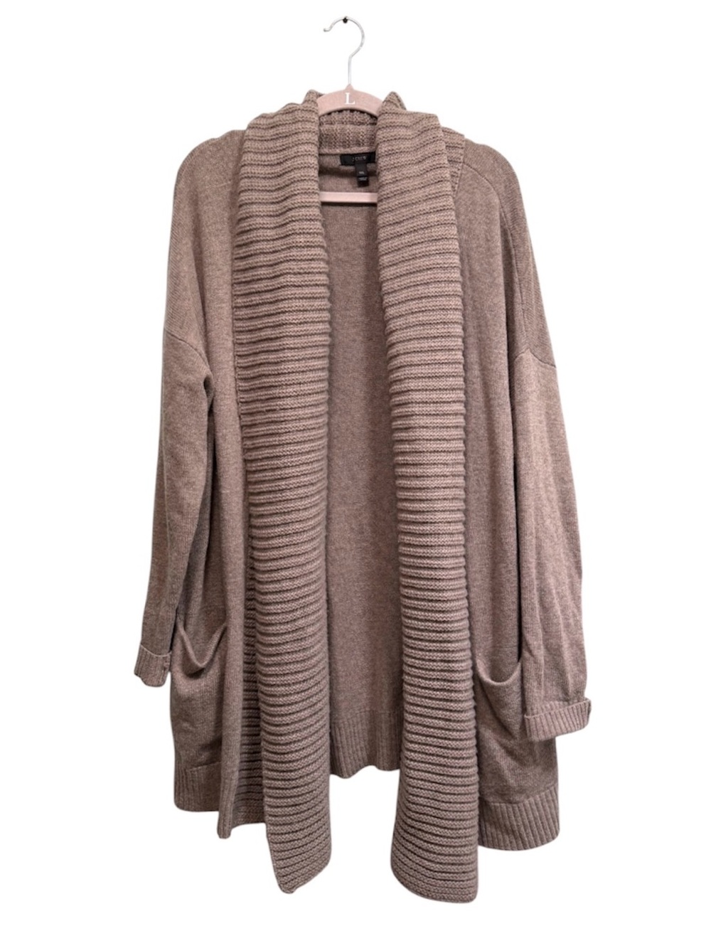 J. Crew oversized wool blend shawl collar open front cardigan pockets, size M/L